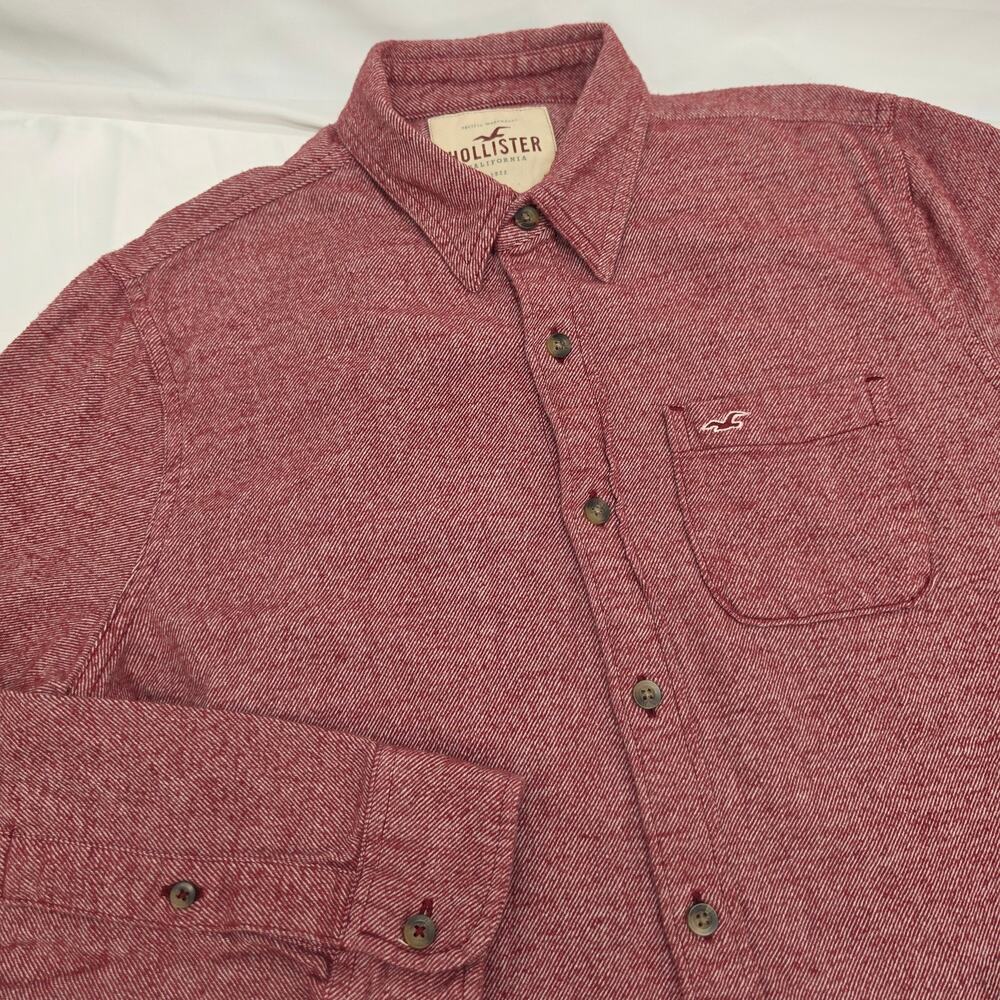 Hollister California Men's Small Red Herringbone Button Front Shirt Long Sleeve